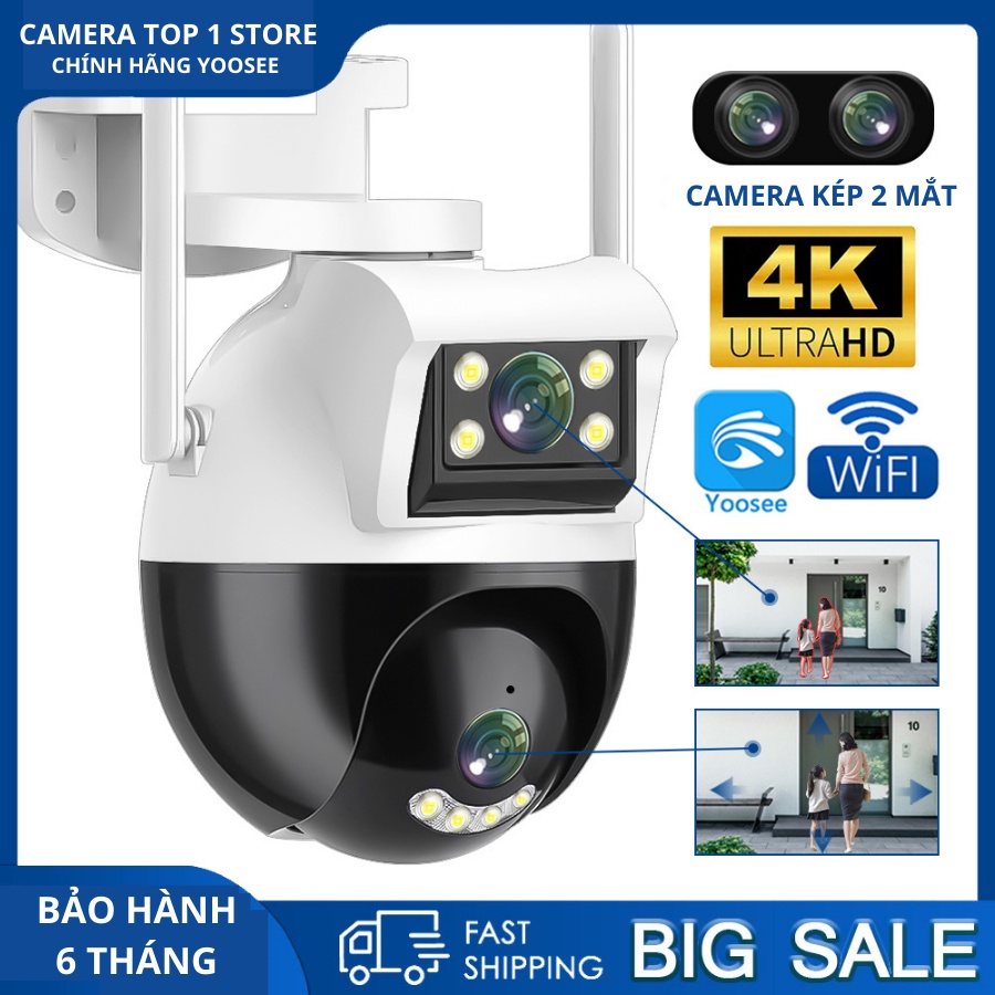 Camera Yoosee Wifi 2 Mắt giám sát Ngoài Trời Không Dây Ip66 Thông Minh chống nước an toàn AI - FHD 4.0mpx Siêu Nét