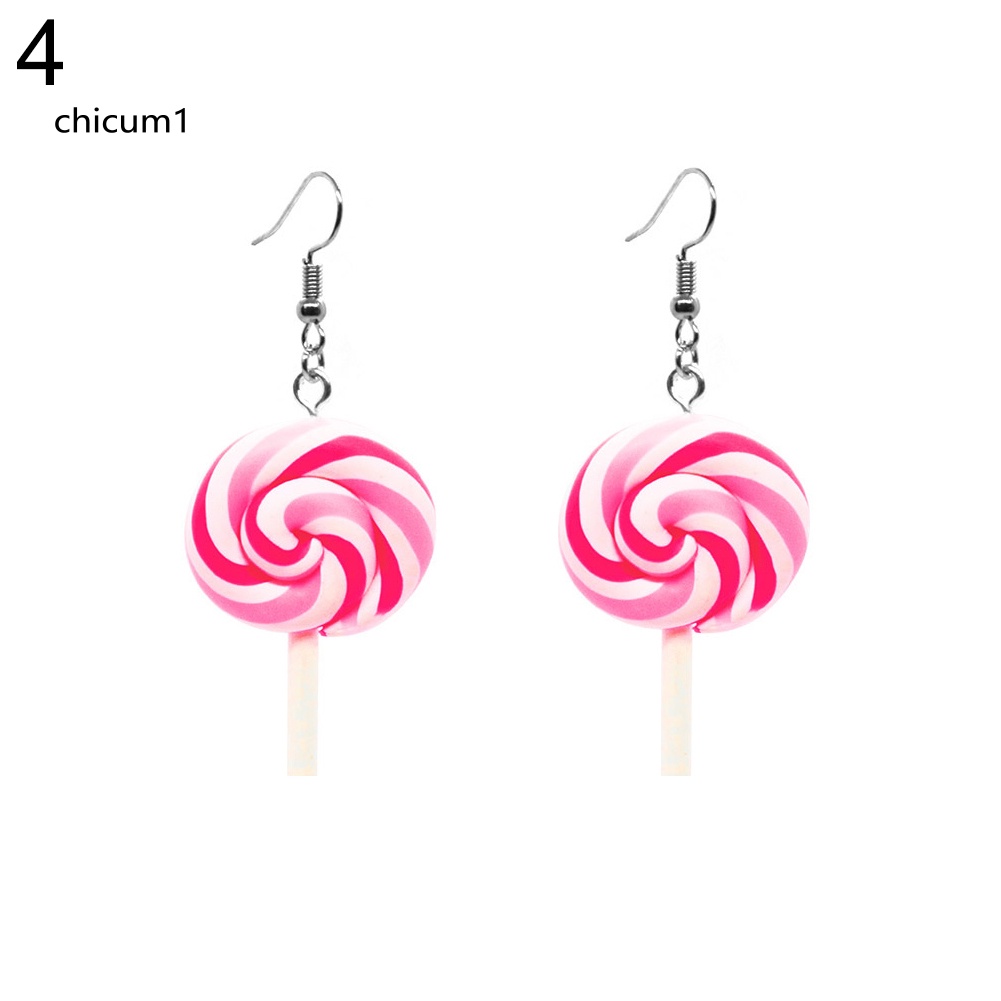 Khuyên Tai Dạng Móc Hình Kẹo Mút Màu Cầu Vồng Thời Trang Cho Nữ