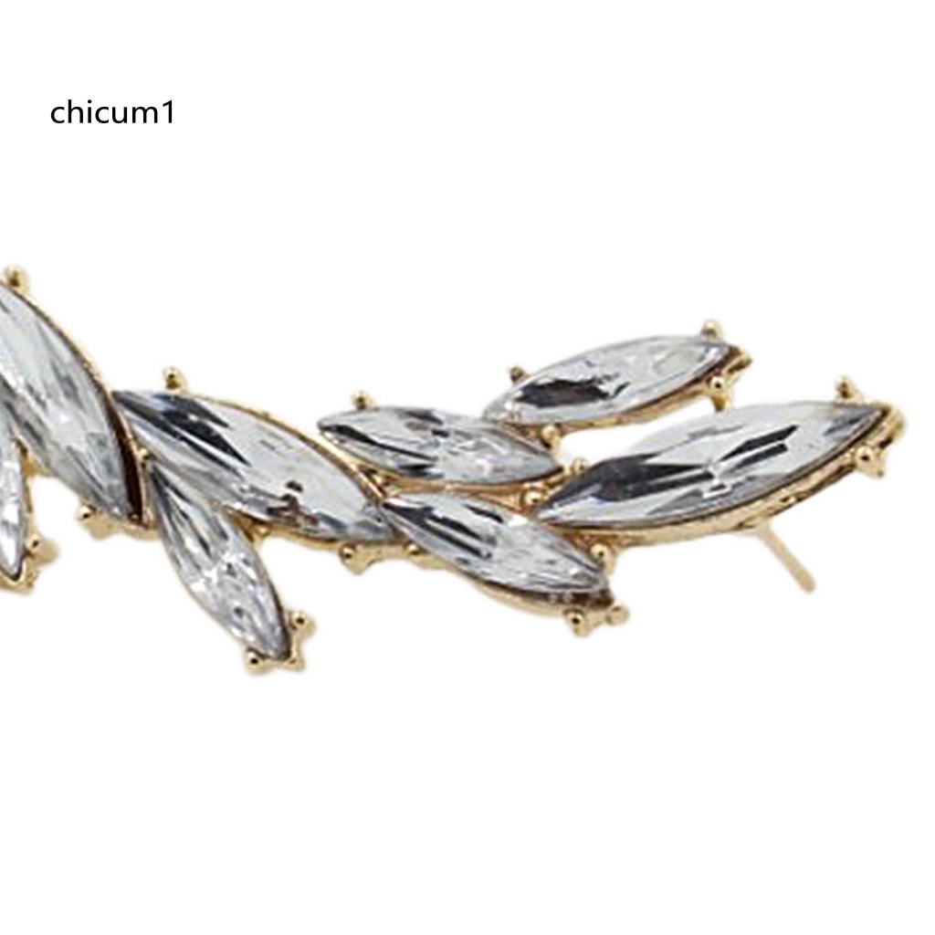 1 Khuyên Kẹp Vành Tai Hình Lá Đính Đá Lấp Lánh Phong Cách Boho