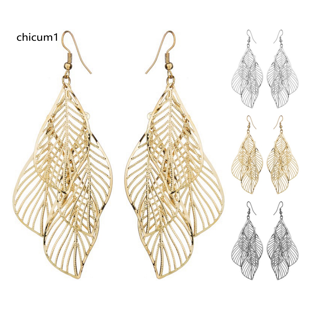 1 Đôi Bông Tai Hình Chiếc Lá Bằng Thép Không Gỉ Thiết Kế Viền Xoăn Thời Trang Dành Cho Nữ