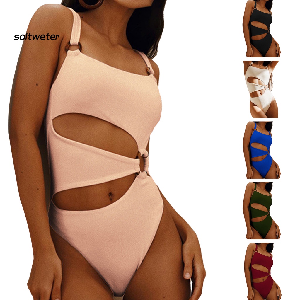 Bộ Đồ Bơi Một Mảnh Lưng Cao Phối Vòng Nối Bản Rộng Thời Trang Mùa Hè Quyến Rũ Cho Nữ