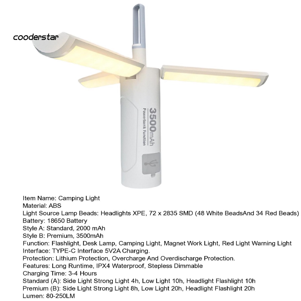 1 Bộ Đèn Cắm Trại Chống Nước Có Thể Gấp Lại Độ Sáng Cao