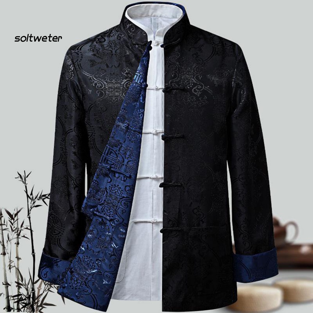 St Tang Áo Khoác Truyền Thống Trung Hoa Cổ Đứng Tay Dài Có Thể Đảo Ngược Giữ Ấm Mặc Hàng Ngày Phong Cách Trung Hoa Cổ Điển