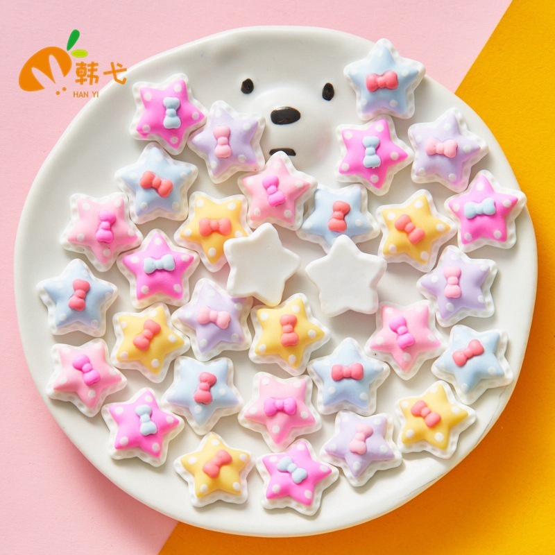 Set 10 Kẹp Tóc Hình Ngôi Sao / Nơ / Ngôi Sao Bằng Nhựa Resin DIY Cho Điện