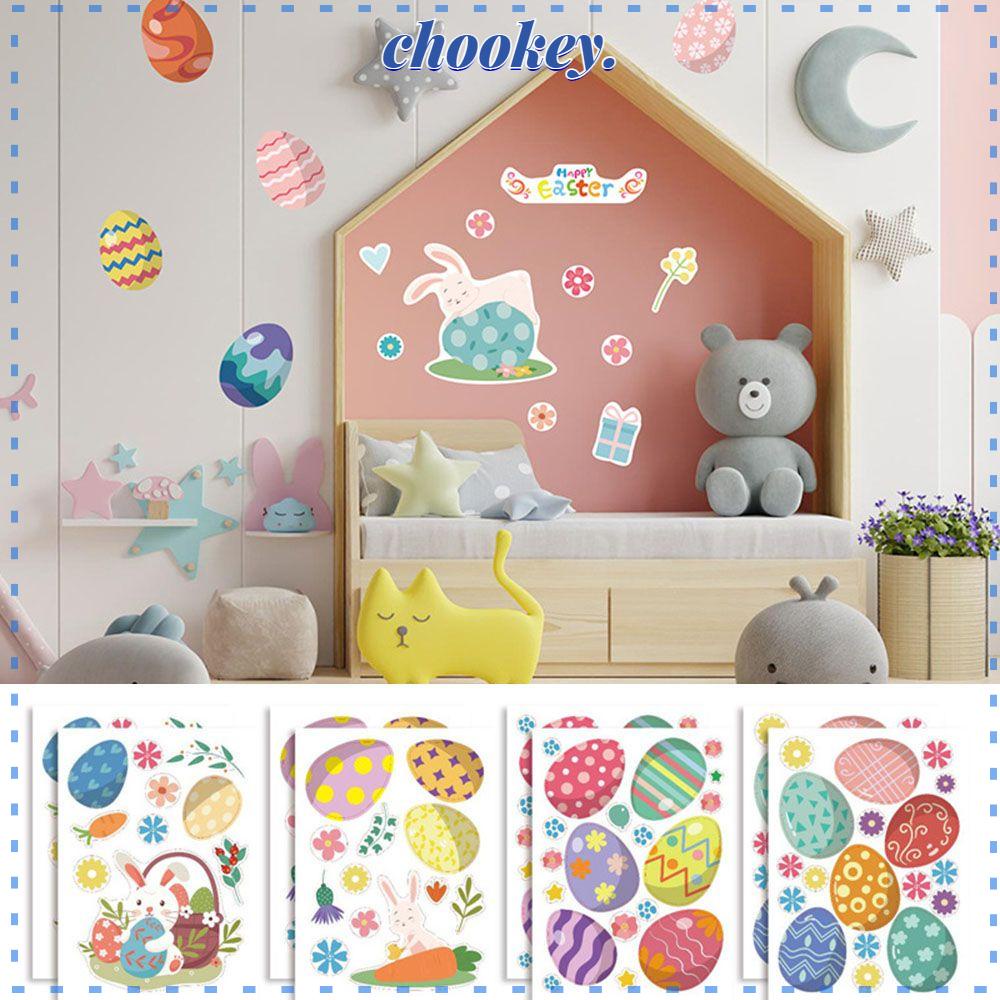 CHOOKEY Bộ 8 Sticker Trang Trí Cửa Sổ Hình Thỏ Phục Sinh Dễ Thương