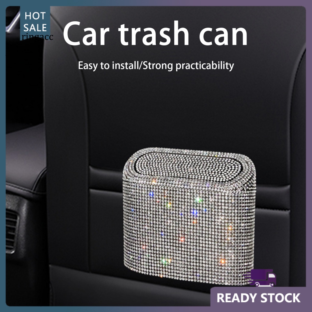 Rga Hộp Đựng Rác Đính Đá Lấp Lánh Hình Vuông Tiện Dụng Cho Xe Hơi