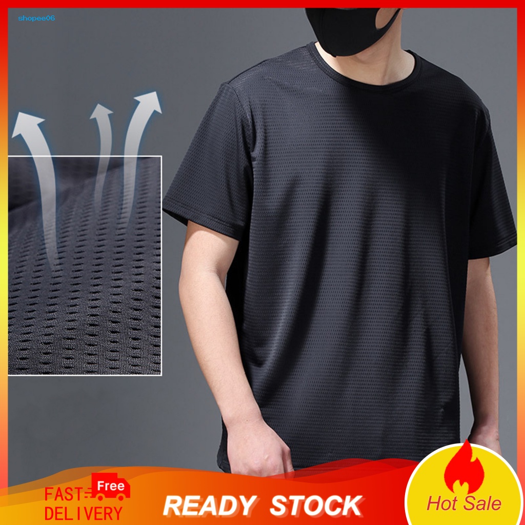 Áo Thun Cotton Tay Ngắn Cổ Tròn Phối Lưới Thoáng Khí Nhanh Khô Thời Trang Mùa Hè Cho Nam