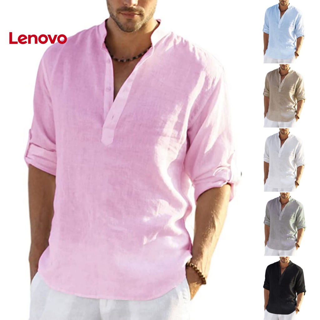 Áo Sơ Mi Nam Dài Tay Cổ Chữ V Màu Sắc Thanh Lịch