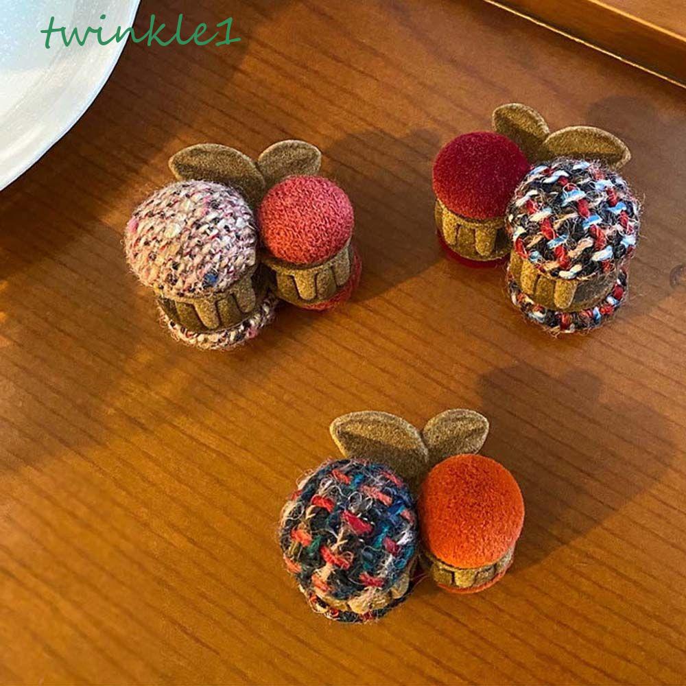 TWINKLE Kẹp Tóc Càng Cua Vải Len Đính Quả Bông Thời Trang Ngọt Ngào Cho Nữ