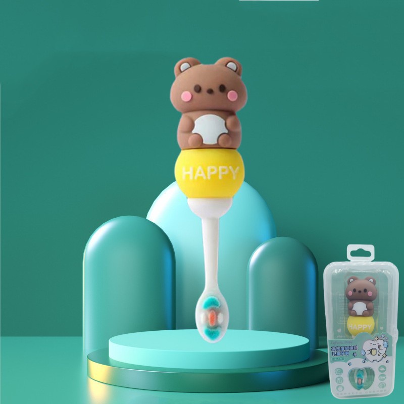 Bàn chải đánh răng trẻ em, bàn chải đánh răng mềm mịn cho bé, tay cầm ngắn hoạt hình bảo vệ răng, bao bì độc lập