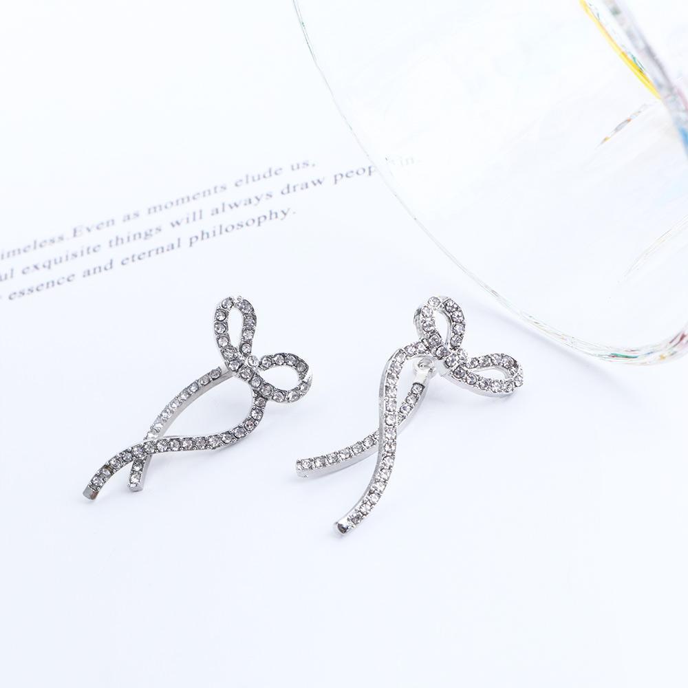 Mxfashionestore Khuyên Tai Dáng Thả Mặt Nơ Đính Đá Pha Lê Lấp Lánh Thời Trang Hình Học Màu Bạc Dành Cho Bạn Nữ