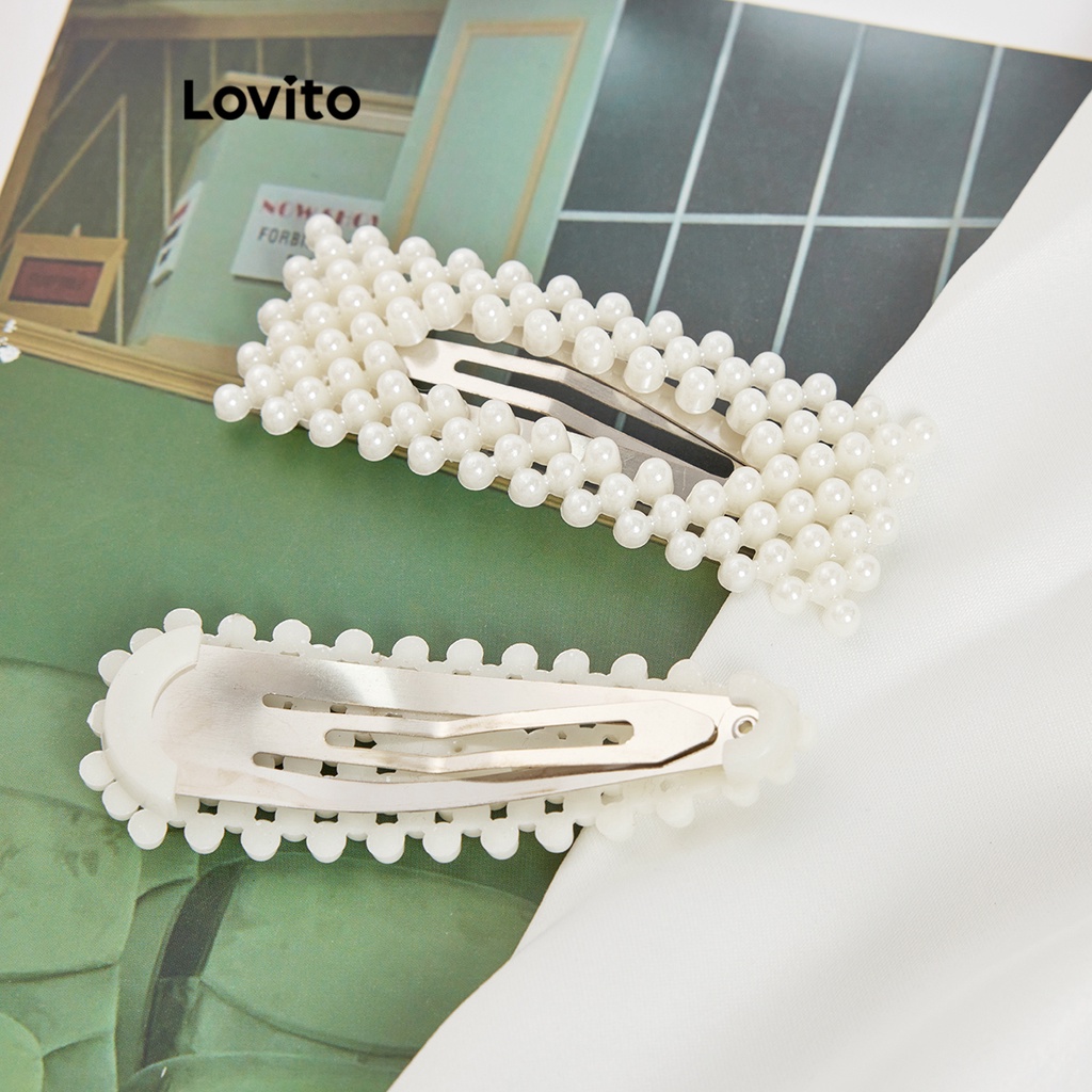 Lovito Kẹp tóc ngọc trai kim loại trơn dễ thương cho nữ L57AD010 (Hình vuông/Giọt nước/Hoa/Rỗng)