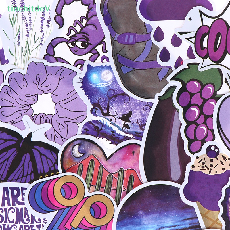 Bộ 50 Miếng Dán Màu Tím Họa Tiết Hoạt Hình Trang Trí Vali / Laptop / Xe Đạp / Xe Hơi DIY