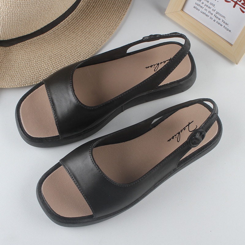 Xăng đan Hở Ngón Mũi Vuông Màu Trơn Thời Trang Mùa Hè Cho Nữ