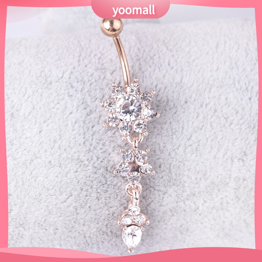 Khuyên Rốn Bằng Thép Không Gỉ Hình Hoa Đính Đá Cá Tính