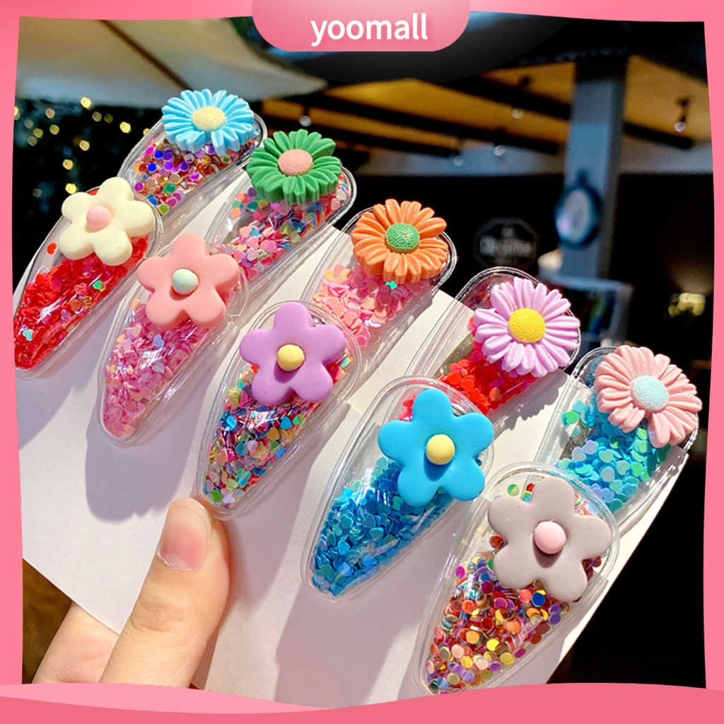 Set 5 Kẹp Tóc Trong Suốt Họa Tiết Trái Cây Phối Cát Chảy Xinh Xắn Cho Bé Gái