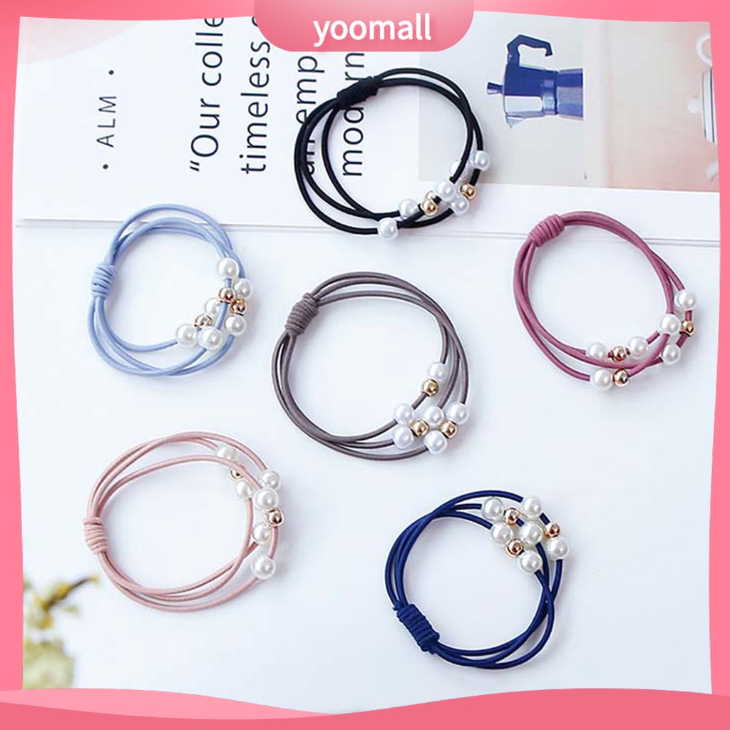 Dây Cột Tóc Cao Su Co Giãn Đính Ngọc Trai Giả Nhiều Lớp