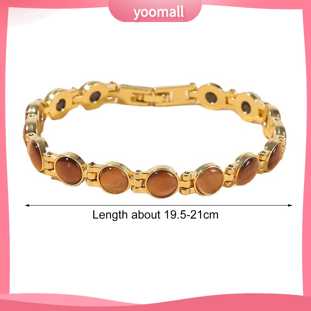 [YM] Vòng Tay Đá Mắt Mèo Mạ Vàng Giảm Mệt Mỏi Thời Trang Hàng Ngày