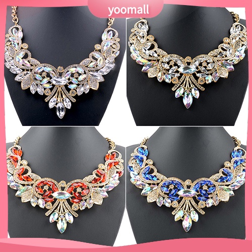[YM] Vòng Cổ Choker Hình Hoa Đính Kim Cương Giả Nhiều Màu Sắc