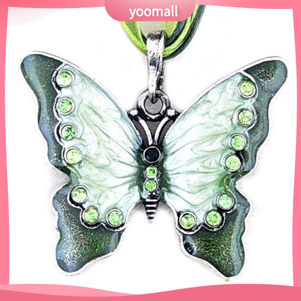 Vòng cổ Mặt Hình Bướm Tráng Men Đính Đá Phong Cách Vintage