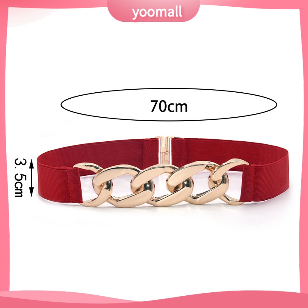 Thắt Lưng Bản Rộng Co Giãn Có Khóa Kim Loại Màu Vàng Bóng Thanh Lịch Cho Nữ