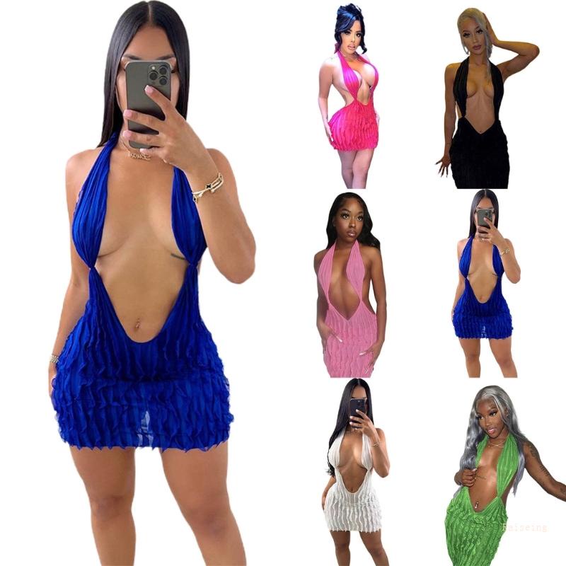 Đầm Mini Hai Dây Cổ Chữ V Khoét Sâu Gợi Cảm Cho Nữ