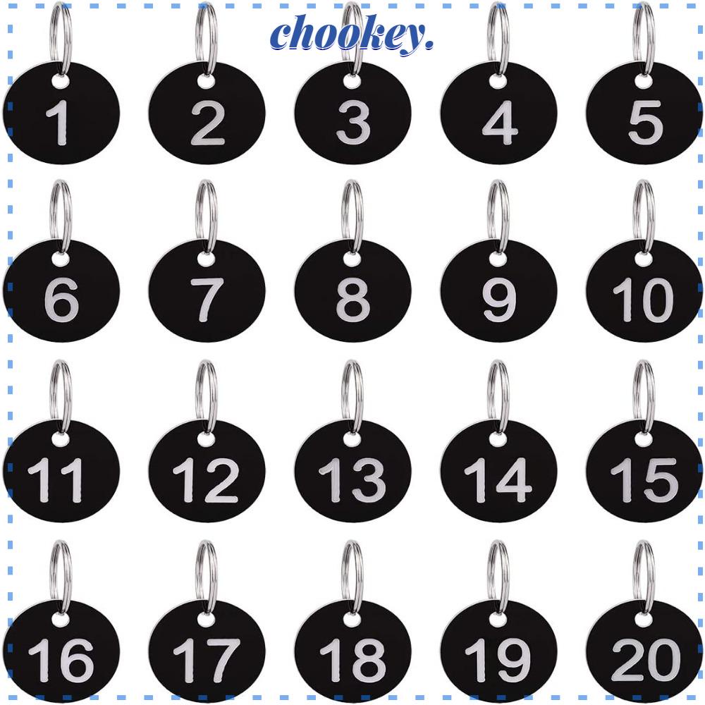 CHOOKEY Set 20 Móc Khóa Hình Tròn Màu Đen 1-20 35mm Dành Cho Văn Phòng