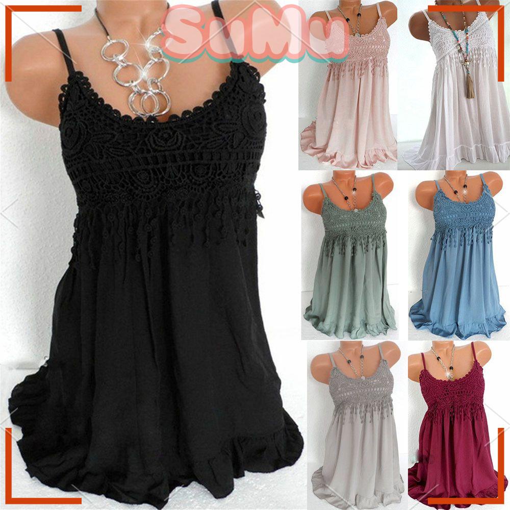 SUMU Đầm Mini Hai Dây Phối Ren