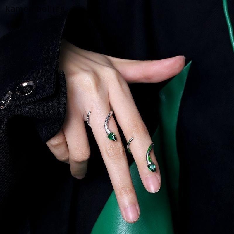 Kamembelling 1 Bộ Nhẫn Hở Hình Rắn Màu Xanh Lá Cá Tính Thời Trang Cho Nữ