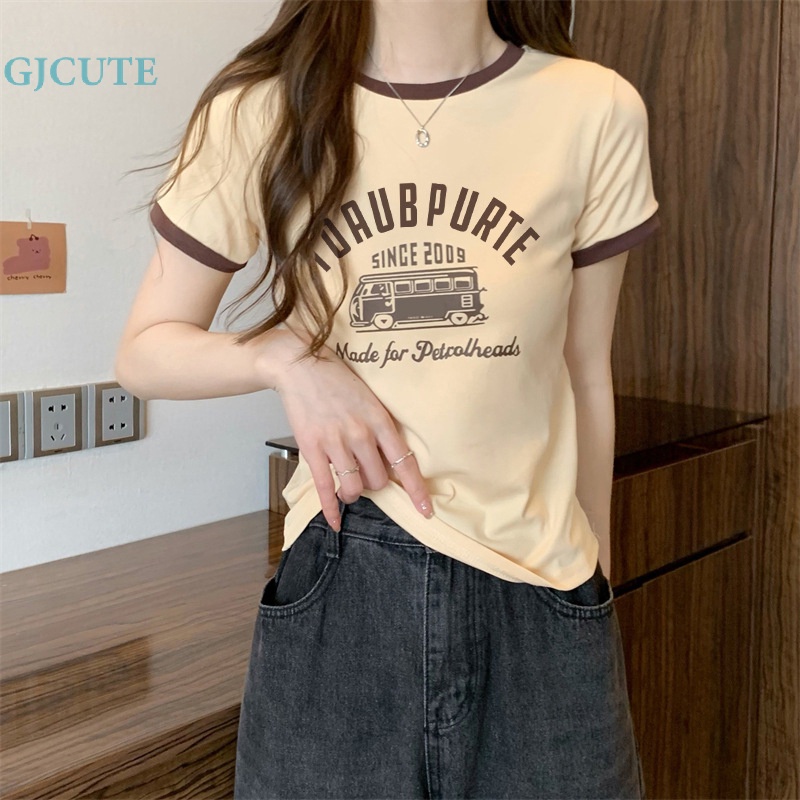 Áo Thun Crop Top Tay Ngắn Cổ Tròn In Họa Tiết Thời Trang Mùa Hè Cho Nữ