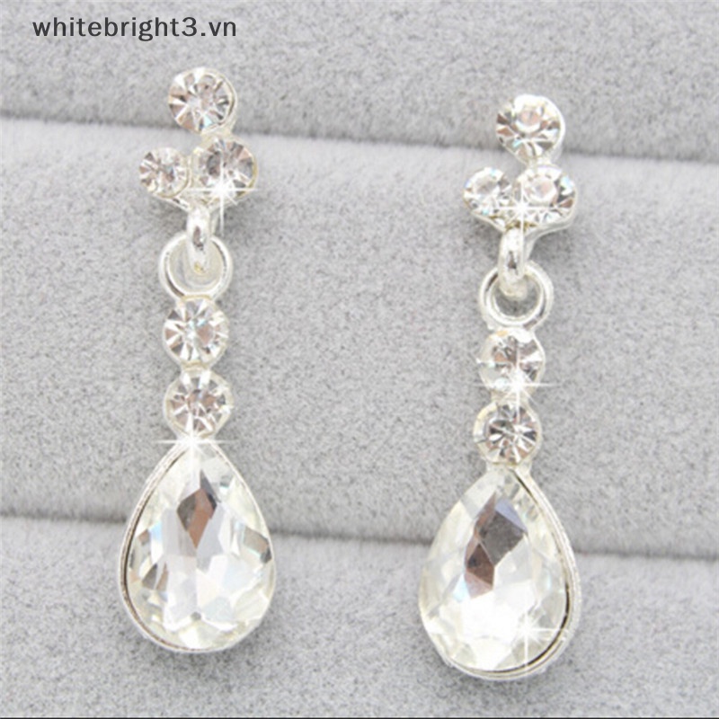 Set Vòng cổ Và Bông Tai Xi Mạ Bạc Đính Pha Lê Cho Nữ