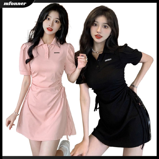 Đầm Thun Ngắn Tay Dáng Chữ A Lưng Cao Màu Sắc Đơn Giản Thời Trang Mùa Hè Cho Nữ