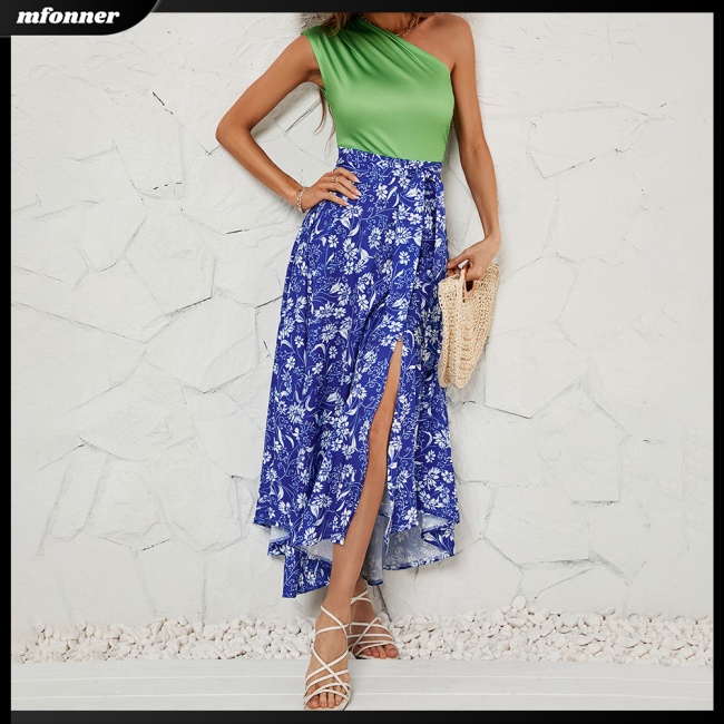 Đầm Dài Không Tay Lưng Cao Xẻ Tà In Họa Tiết Thời Trang Dự Tiệc Cho Nữ