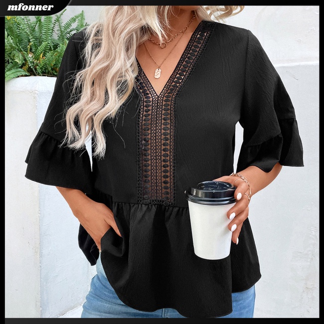 Áo Sơ Mi Nữ Tay Dài Cổ Chữ V Khoét Sâu Màu Sắc Thanh Lịch