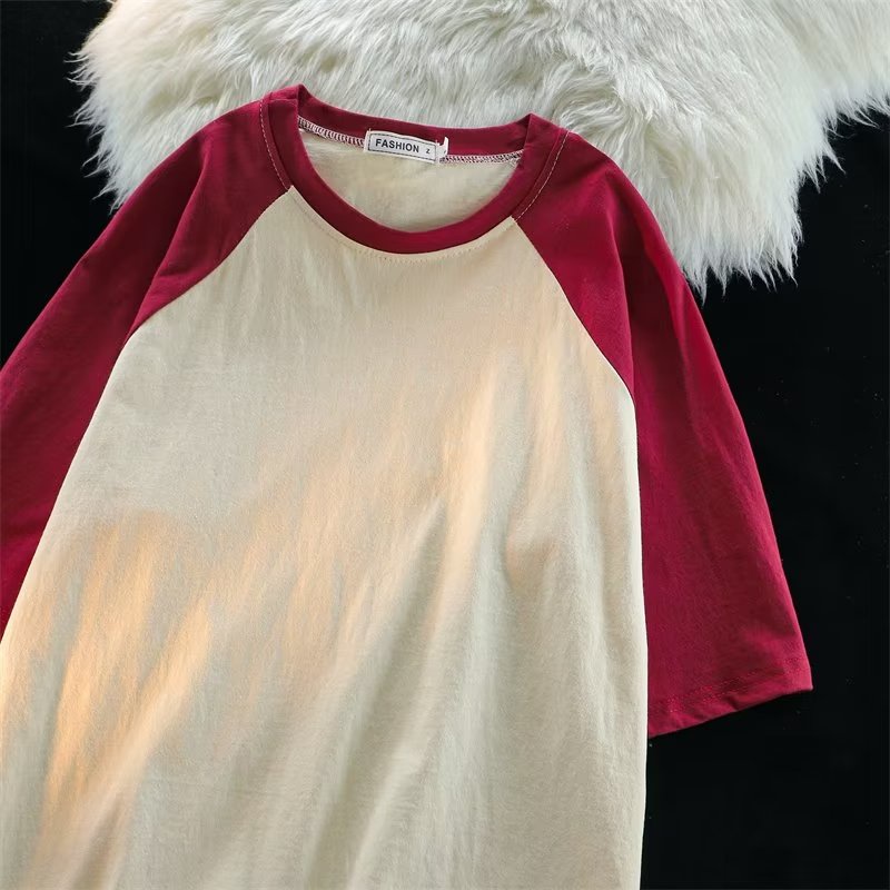 Áo Thun Cotton Tay Lửng Dáng Rộng In Chữ Màu Sắc Tương Phản Phong Cách Retro Mỹ Thời Trang Mùa Hè Cho Nam