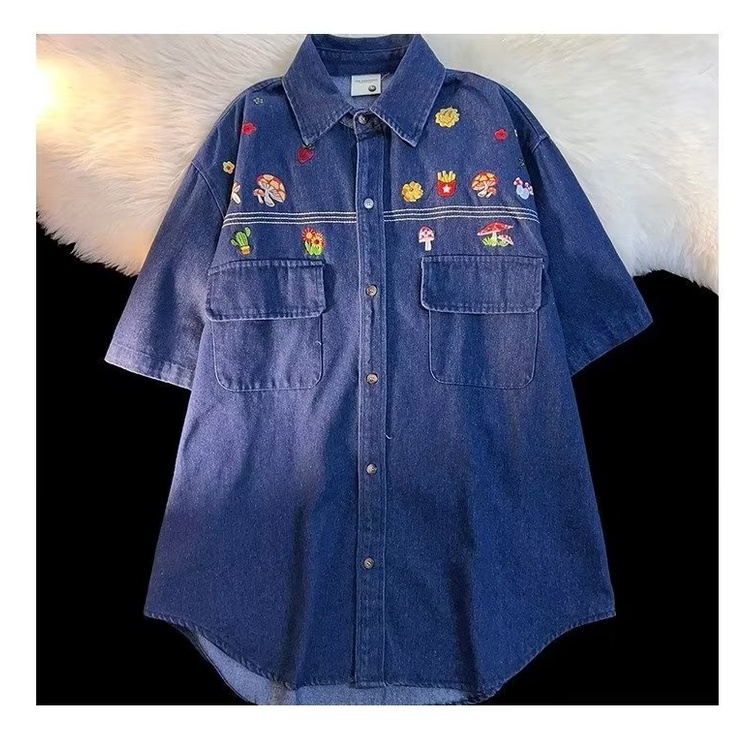 Áo Sơ Mi Tay Ngắn Thêu Họa Tiết Hoạt Hình Phong Cách Retro Mỹ Thời Trang Mùa Hè Cho Nam