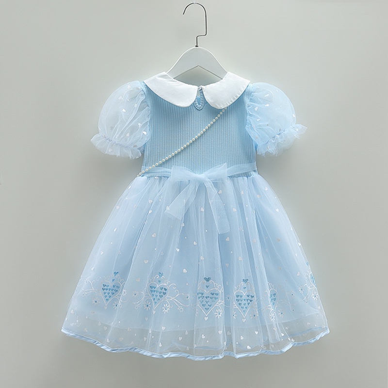 Đầm Công Chúa Elsa Bằng Cotton Phối Lưới In Họa Tiết Hoa Dễ Thương Thời Trang Mùa Hè Cho Bé Gái