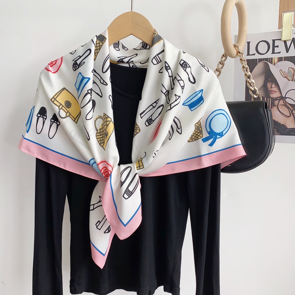 Xiaoxiang Khăn Quàng Cổ Vuông Bằng Lụa Chéo Hình Hoa Trà Màu Sắc Mơ Mộng Đơn Giản Đa Chức Năng Phong Cách Âu Mỹ Dành Cho Bạn Nữ