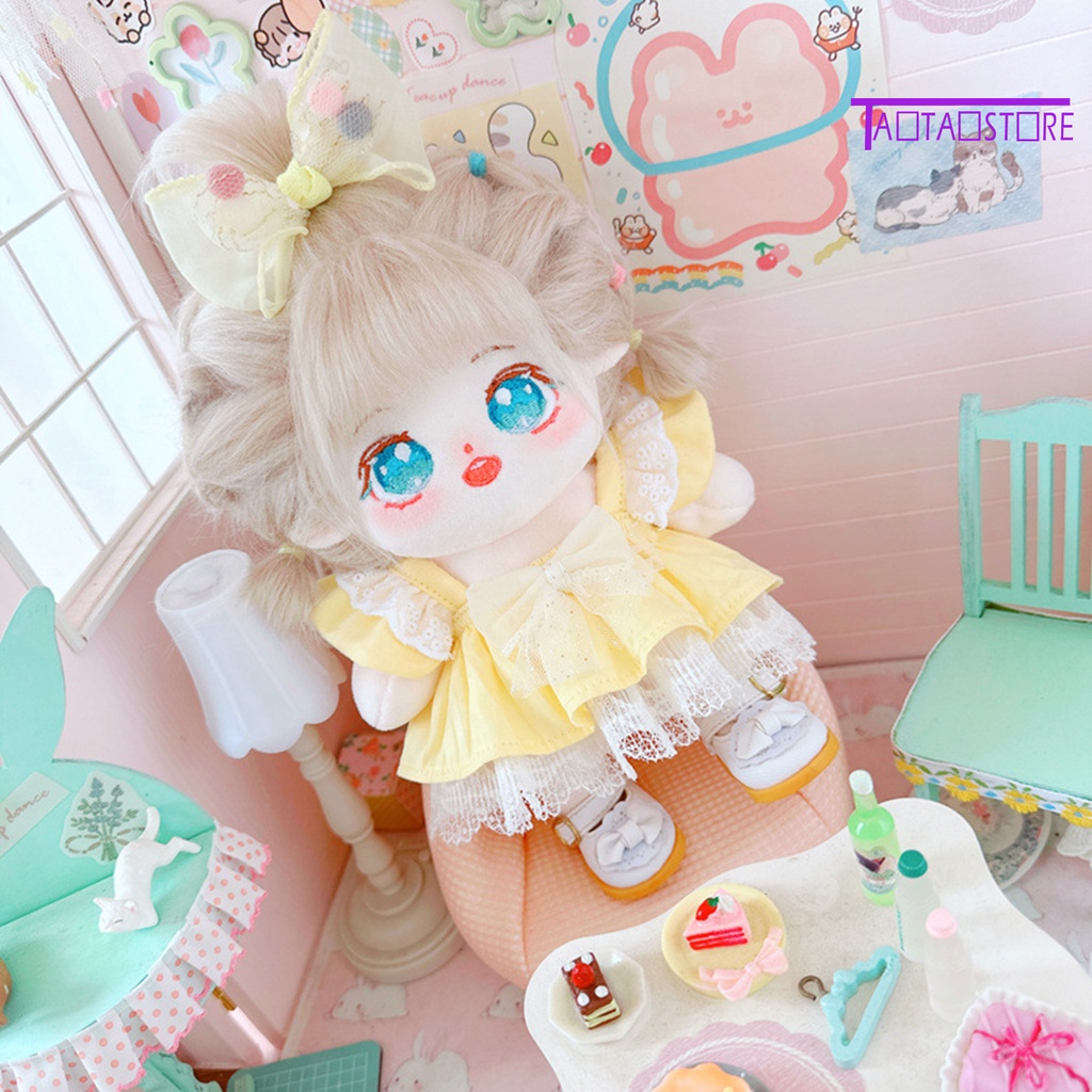 1 Bộ Quần Áo Búp Bê 20cm Bằng Cotton Viền Ren Màu Trơn Dễ Thương