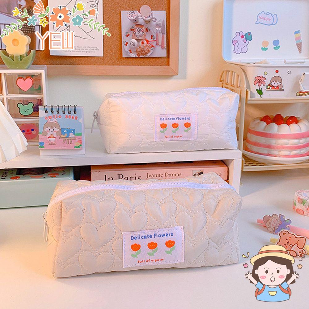 Túi Đựng Bút Màu Trơn Kiểu Vuông Trong Suốt Có Khóa Kéo Họa Tiết Hoa Xinh Xắn