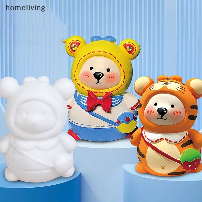 Ba Lô Mini Bằng Gốm Tráng Men Hình Gấu Embryo Màu Trắng Vẽ Thủ Công DIY Cho Trẻ Em