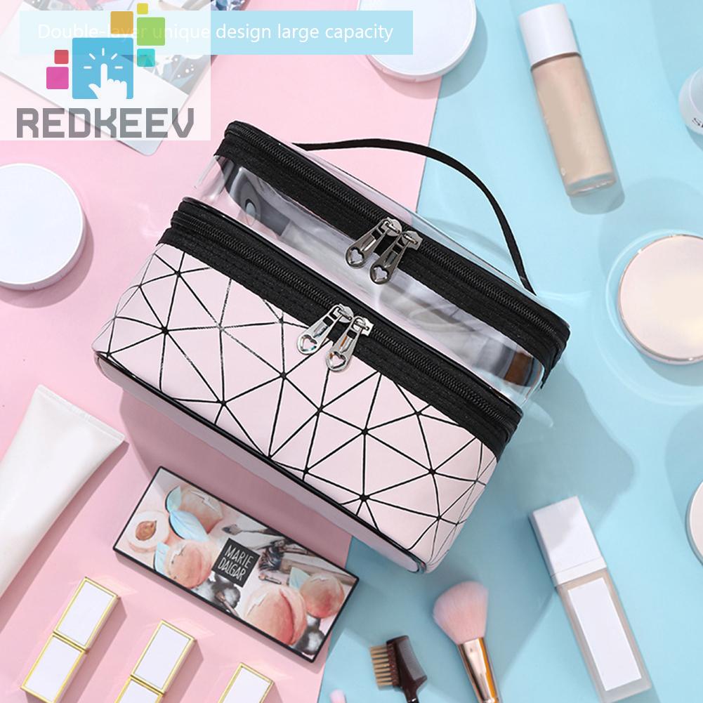 Túi Đựng Mỹ Phẩm TPU Họa Tiết Kim Cương Có Khóa Kéo Tiện Dụng Mang Theo Du Lịch