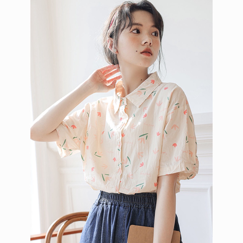 Áo Sơ Mi Tay Ngắn Dáng Rộng In Họa Tiết Nghệ Thuật Phong Cách Nhật Bản Thời Trang Mùa Hè Hàng Mới Dành Cho
