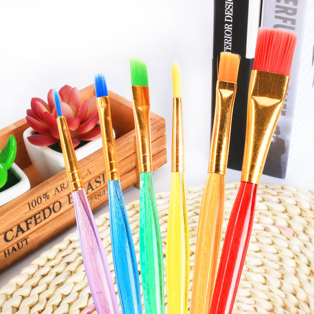 Bộ 6 Cọ Vẽ Màu Nước Cán Trong Suốt Thoải Mái Dành Cho Học Sinh
