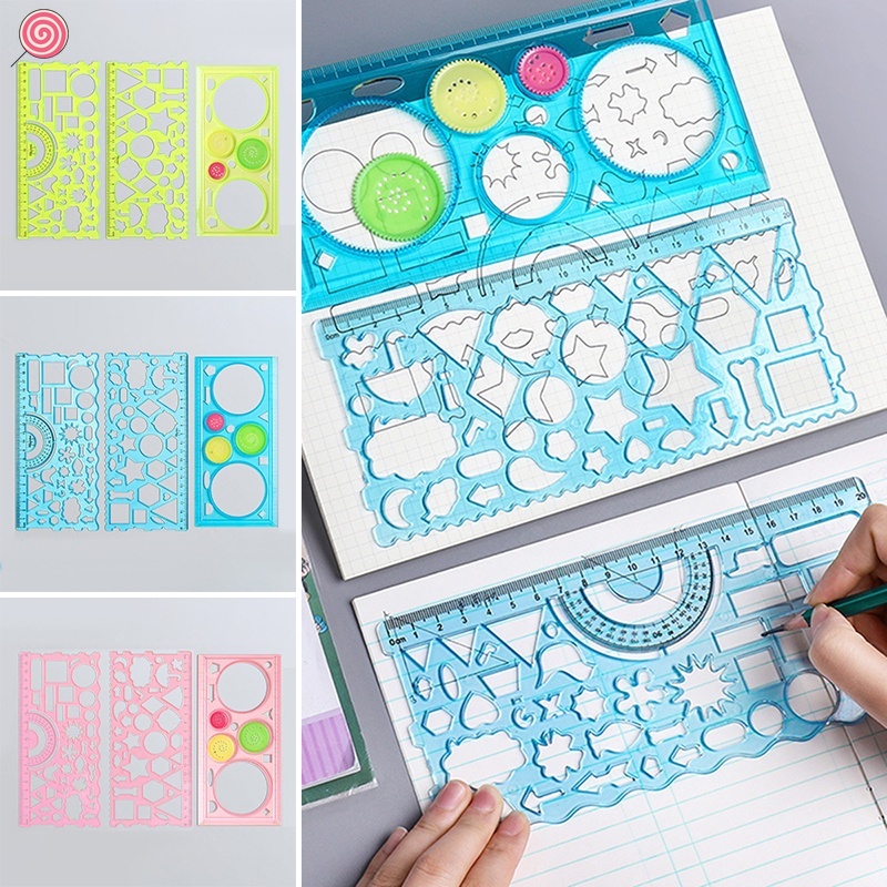 Bộ 3 Thước Nhựa Trong Suốt Mini Đo Lường Đa Hình Dạng