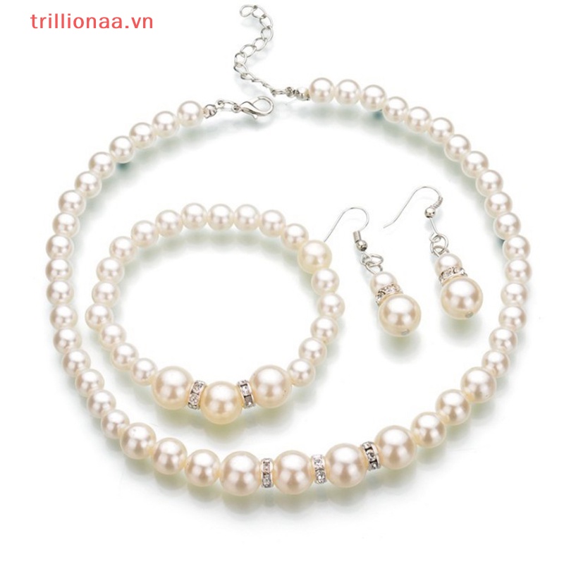 Bộ Trang Sức Đính Ngọc Trai Nhân Tạo Thời Trang Dành Cho Nữ