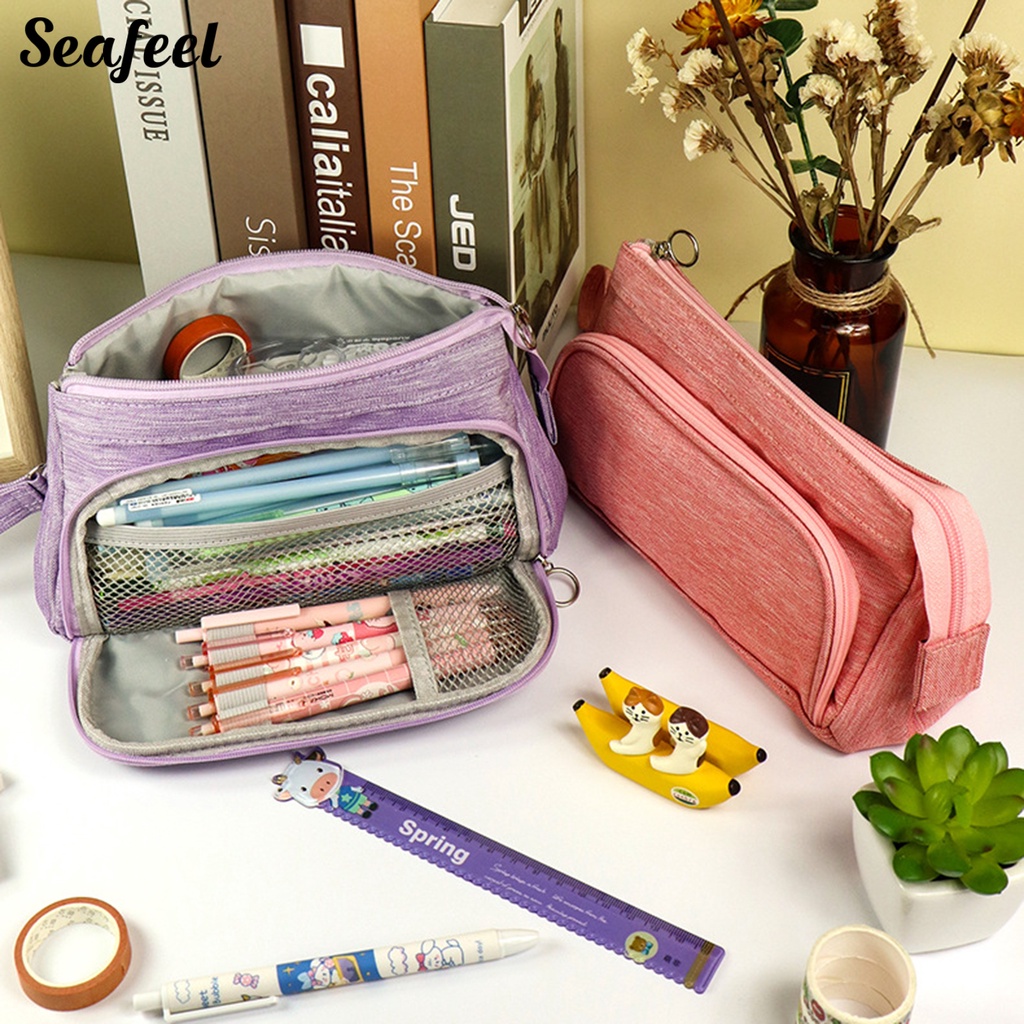 Túi Đựng Bút / Đồ Trang Điểm Cỡ Lớn Có Khóa Kéo Bằng Kim Loại Cho Học Sinh