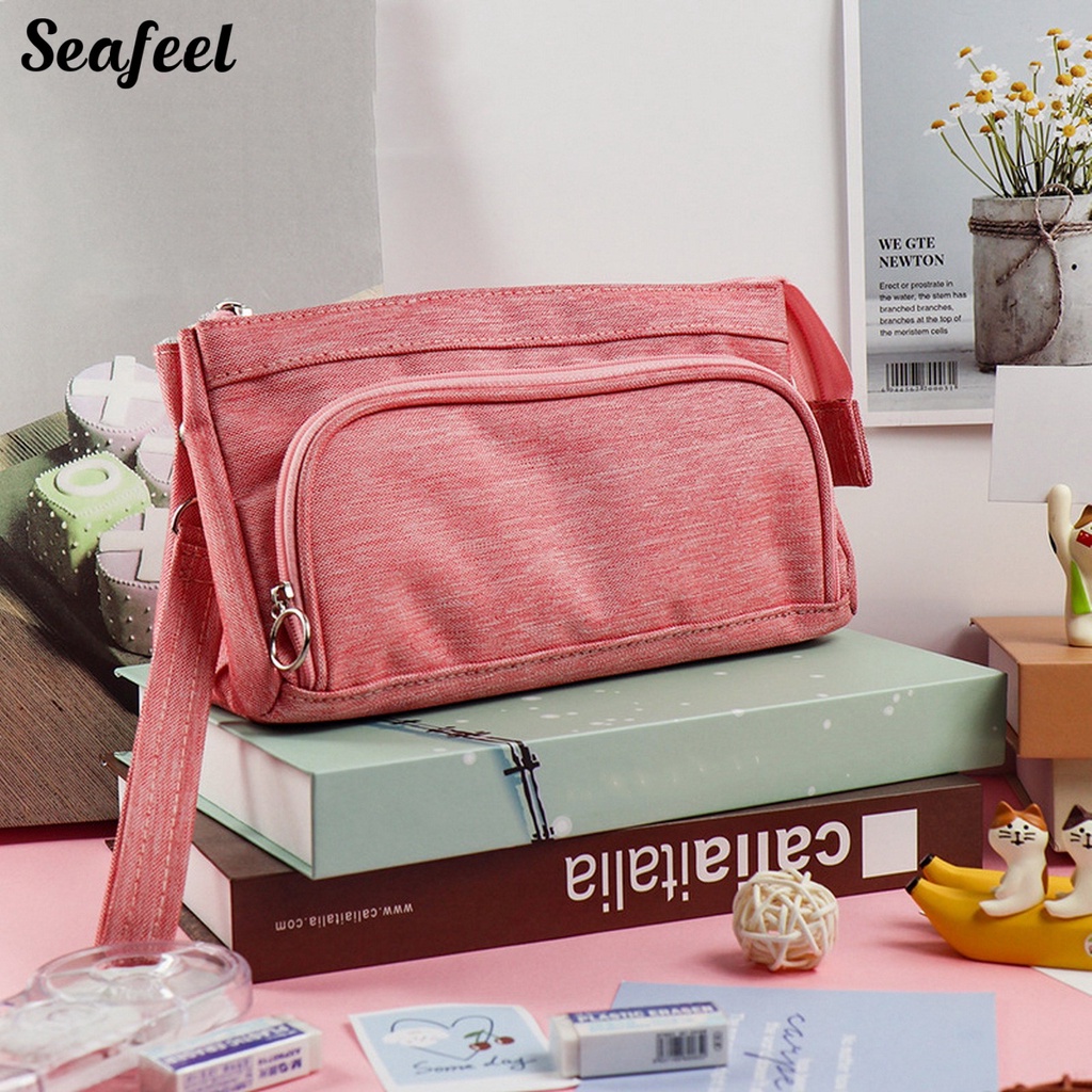 Túi Đựng Bút / Đồ Trang Điểm Cỡ Lớn Có Khóa Kéo Bằng Kim Loại Cho Học Sinh