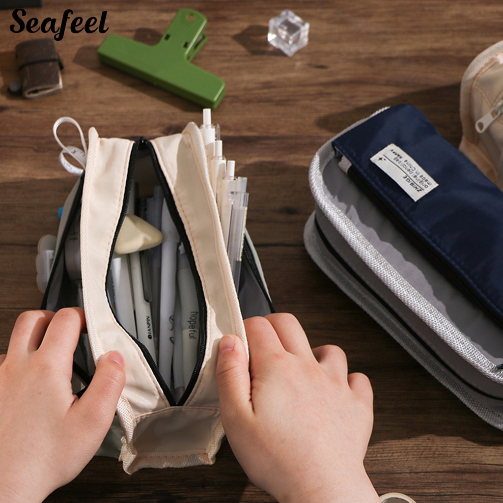 Túi Đựng Bút Bằng Vải Bạt Ba Ngăn Sức Chứa Lớn Có Khóa Kéo Đa Năng Nhiều Màu Sắc