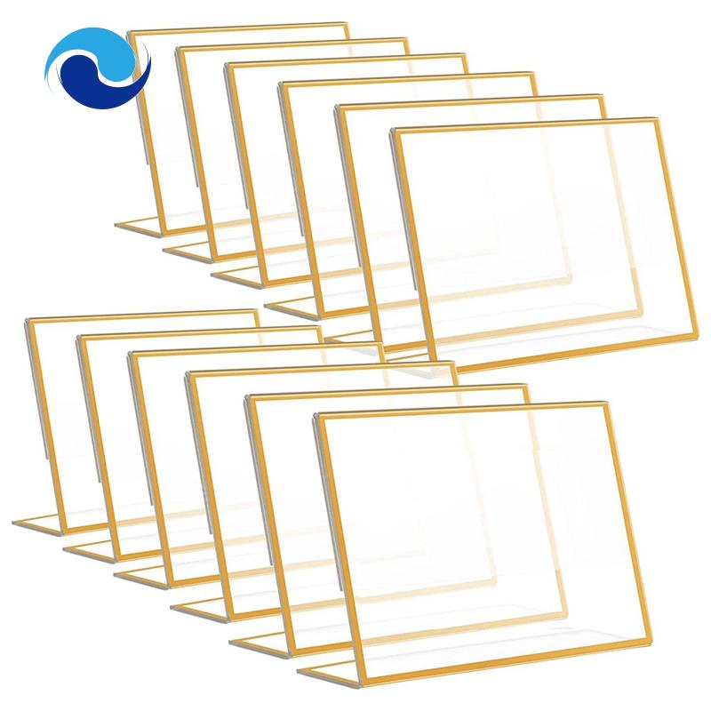 Bộ 12 Giá Đỡ Biển Số Xe Cưới Bằng Acrylic Hai Mặt Khung Màu Vàng Kích Thước 4X6Inch